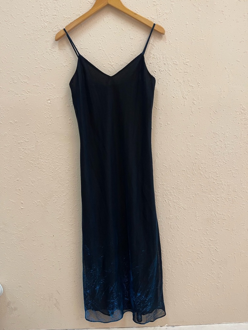 Vintage Maurices Black & Blue Ombre Shimmer/Glitter Slip Dress V-Neck  Size 7/8